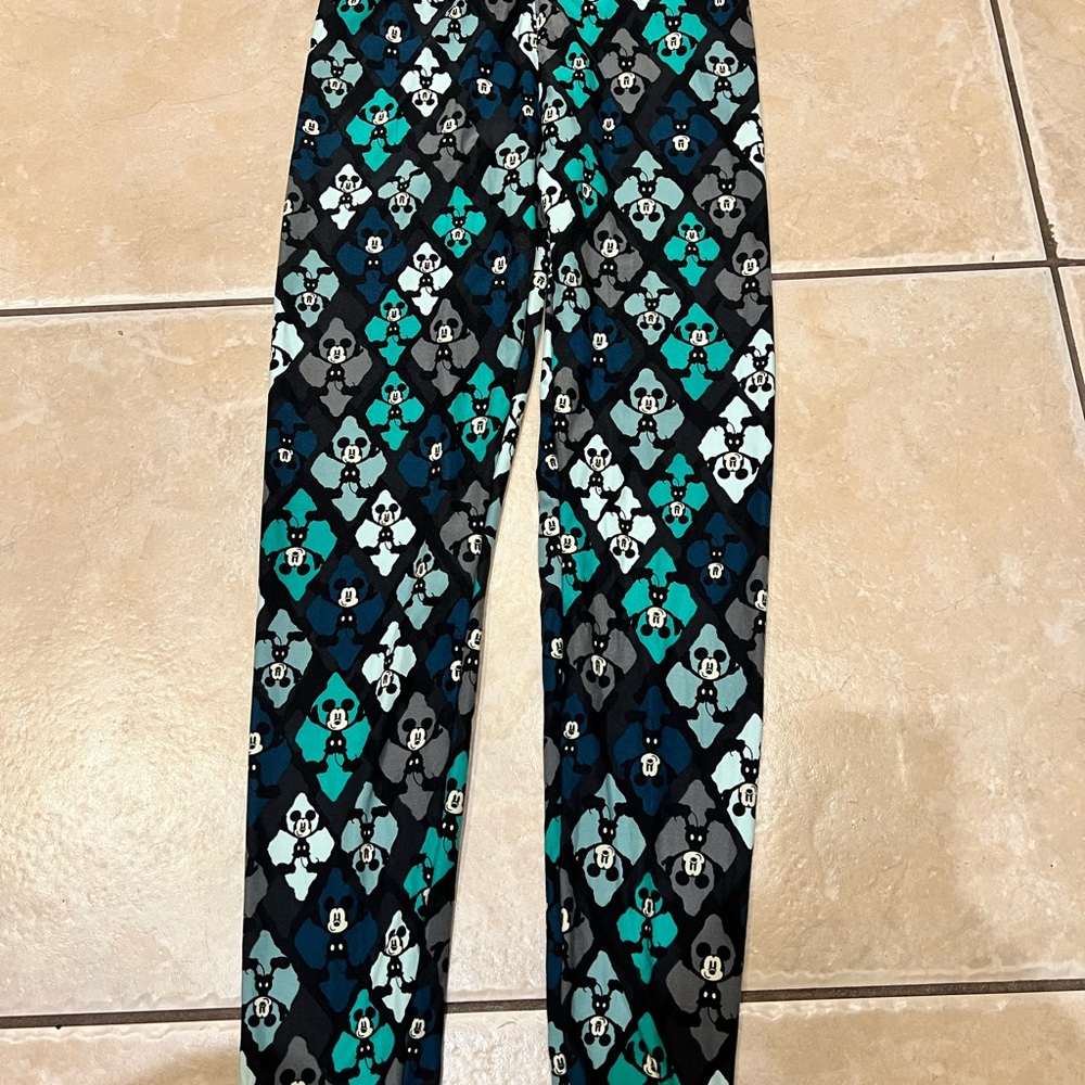 LuLaRoe Disney Mickey Mouse Green Diamond Pattern Leggings